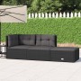 Set Divani da Giardino 3 pz con Cuscini Nero in Polyrattan