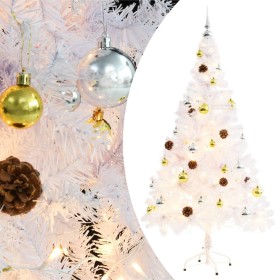 Albero di Natale Preilluminato con Palline Bianco 150 cm