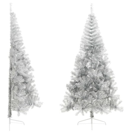 Albero di Natale a Metà con Supporto Argento 210 cm PET