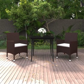 Set da Pranzo da Giardino 3 pz con Cuscini Polyrattan e Vetro