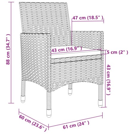 Set da Pranzo da Giardino 3 pz con Cuscini Polyrattan e Vetro