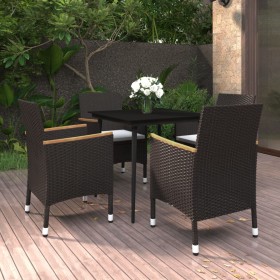 Set da Pranzo per Giardino 5 pz con Cuscini Polyrattan e Vetro