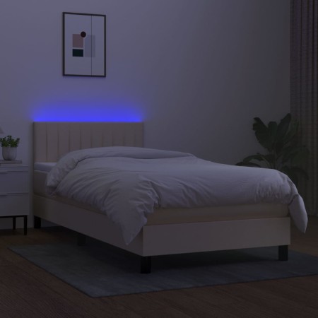 Letto a Molle con Materasso e LED Crema 100x200cm in Tessuto