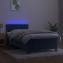 Letto a Molle con Materasso e LED Blu Scuro 90x200cm in Velluto