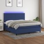 Letto a Molle con Materasso e LED Blu 180x200 cm in Tessuto