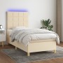 Letto a Molle con Materasso e LED Crema 90x200 cm in Tessuto