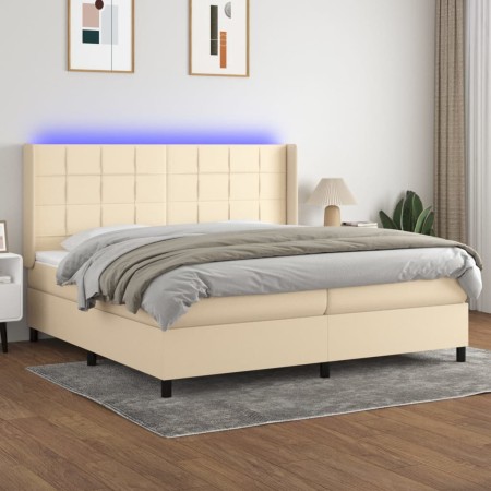 Letto a Molle Materasso e LED bianco 200x200cm in Tessuto