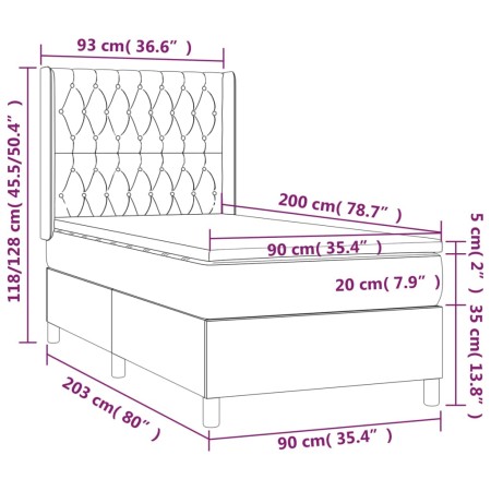 Letto a Molle con Materasso e LED Crema 90x200 cm in Tessuto