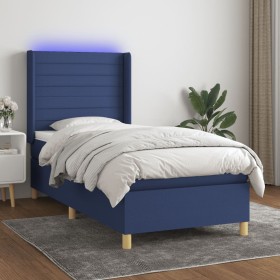 Letto a Molle con Materasso e LED Blu 100x200cm in Tessuto