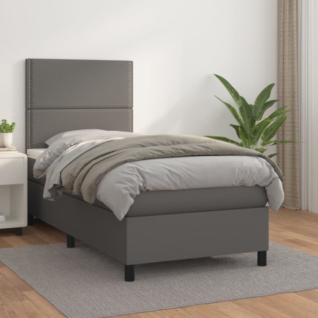Giroletto a Molle con Materasso Grgio 90x200 cm in Similpelle