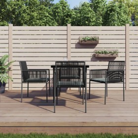 Set Pranzo Giardino 5 pz con Cuscini Polyrattan e Acciaio Nero