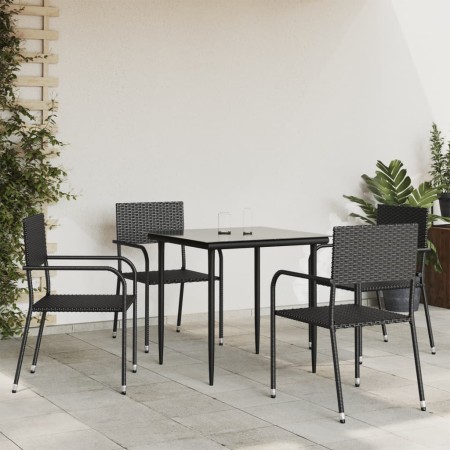 Set da Pranzo da Giardino 5 pz Nero in Polyrattan e Acciaio