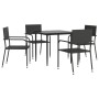 Set da Pranzo da Giardino 5 pz Nero in Polyrattan e Acciaio