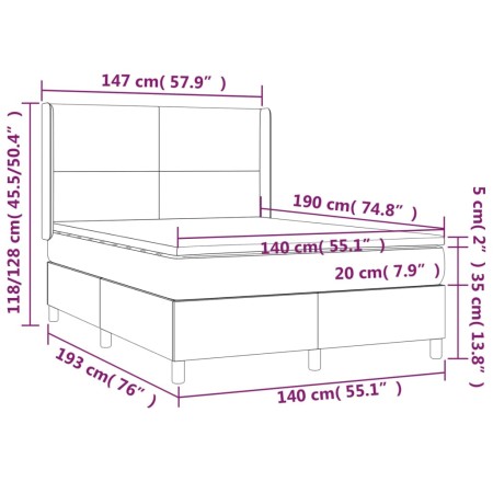 Giroletto Molle Materasso e LED Cappuccino 140x190cm Similpelle