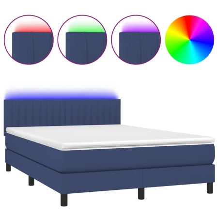 Letto a Molle con Materasso e LED Blu 140x200 cm in Tessuto