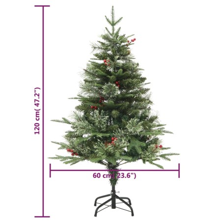 Albero di Natale Preilluminato con Pigne Verde 120 cm PVC e PE