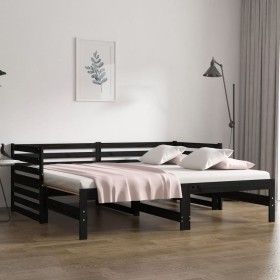 Dormeuse Estraibile Nera 2x(80x200) cm Legno Massello di Pino