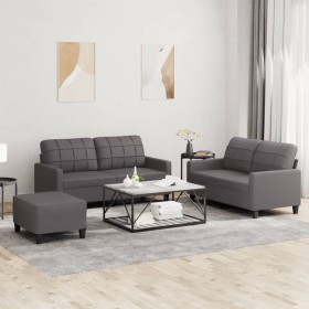 Set di Divani 3 pz con Cuscini Grigio in Similpelle