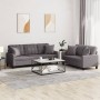 Set di Divani 2 pz con Cuscini Grigio in Similpelle