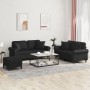 Set di Divani 3 pz con Cuscini Nero in Similpelle