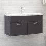 Mobile Lavabo Grigio Lucido 90x38,5x46 cm in Legno Multistrato