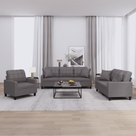 Set di Divani 3 pz con Cuscini Grigio in Similpelle