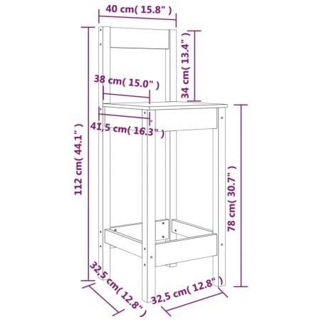 Sedie da Bar 2 pz 40x41,5x112 cm in Legno Massello di Pino