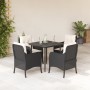 Set da Pranzo da Giardino 5 pz Nero con Cuscini in Polyrattan