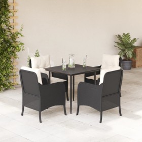 Set da Pranzo da Giardino 5 pz Nero con Cuscini in Polyrattan