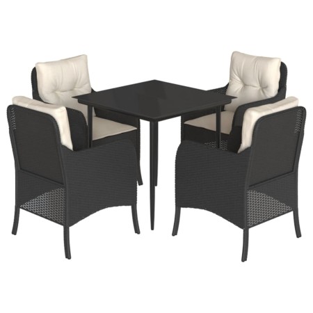 Set da Pranzo da Giardino 5 pz Nero con Cuscini in Polyrattan