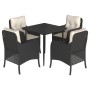 Set da Pranzo da Giardino 5 pz Nero con Cuscini in Polyrattan
