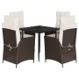 Set da Pranzo da Giardino 5pz con Cuscini in Polyrattan Marrone
