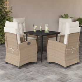 Set da Pranzo da Giardino 5 pz con Cuscini Beige in Polyrattan