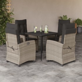 Set Pranzo da Giardino 5pz con Cuscini Grigio Chiaro Polyrattan