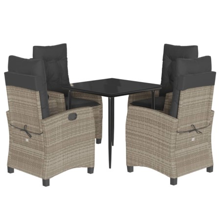 Set Pranzo da Giardino 5pz con Cuscini Grigio Chiaro Polyrattan