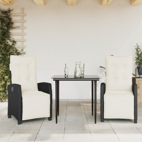 Set da Pranzo da Giardino 3 pz con Cuscini Nero in Polyrattan