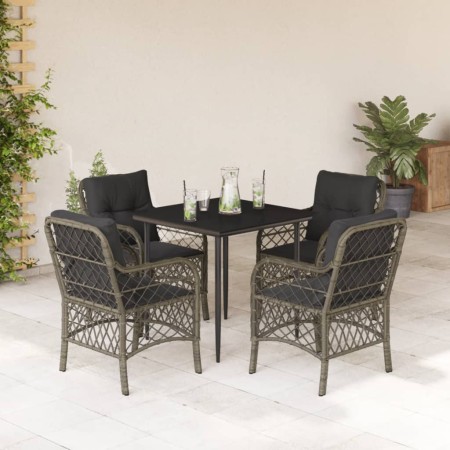 Set da Pranzo da Giardino 5 pz con Cuscini in Polyrattan Grigio