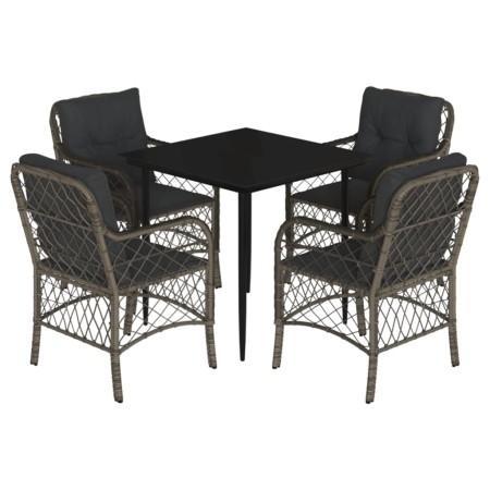 Set da Pranzo da Giardino 5 pz con Cuscini in Polyrattan Grigio