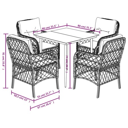 Set da Pranzo da Giardino 5 pz con Cuscini in Polyrattan Grigio