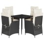 Set da Pranzo da Giardino 5 pz Nero con Cuscini in Polyrattan