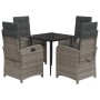 Set da Pranzo da Giardino 5 pz con Cuscini in Polyrattan Grigio