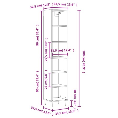 Credenza Grigio Cemento 34,5x32,5x180 cm in Legno Multistrato