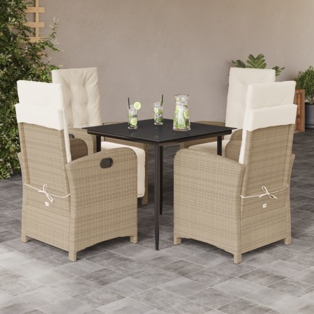 Set da Pranzo da Giardino 5 pz con Cuscini Beige in Polyrattan