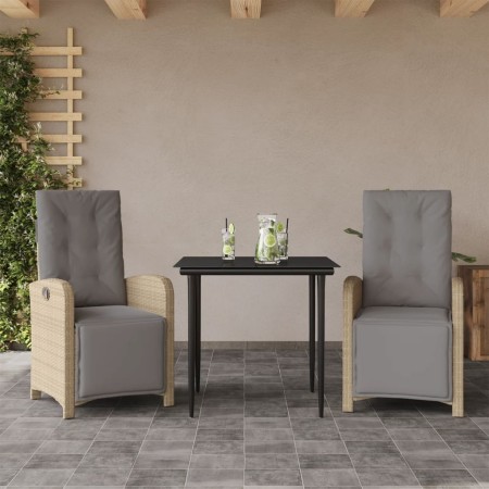 Set da Bistrò 3 pz con Cuscini Beige in Polyrattan