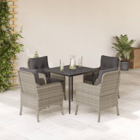 Set Pranzo da Giardino 5pz con Cuscini Grigio Chiaro Polyrattan