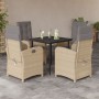 Set Pranzo da Giardino 5 pz con Cuscini Beige Misto Polyrattan