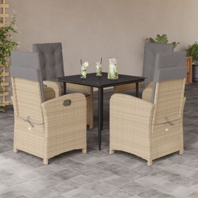 Set Pranzo da Giardino 5 pz con Cuscini Beige Misto Polyrattan