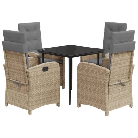 Set Pranzo da Giardino 5 pz con Cuscini Beige Misto Polyrattan