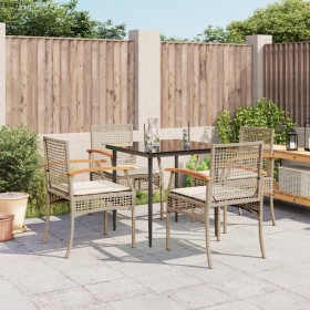 Set da Pranzo da Giardino 5 pz con Cuscini Beige in Polyrattan