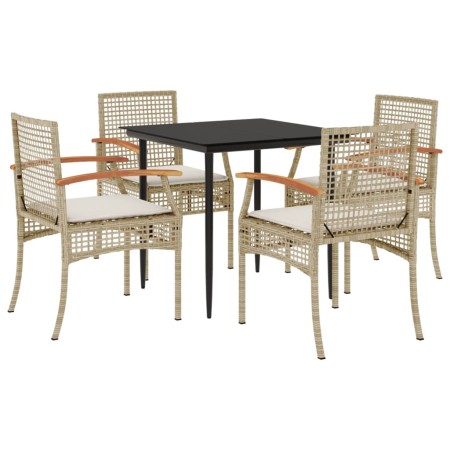 Set da Pranzo da Giardino 5 pz con Cuscini Beige in Polyrattan